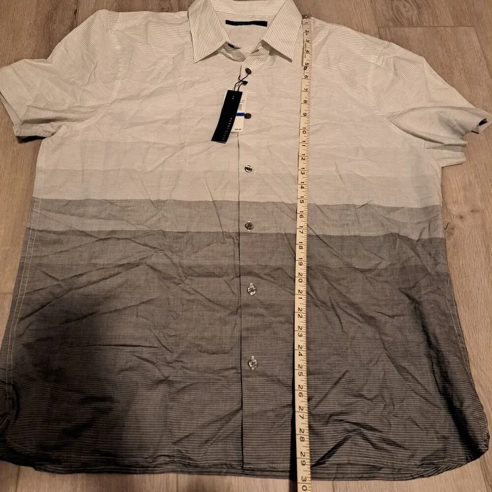 Perry Ellis White Gray Striped Oeko-Tex Short Sleeve Shirt‎ Men's XL NWT